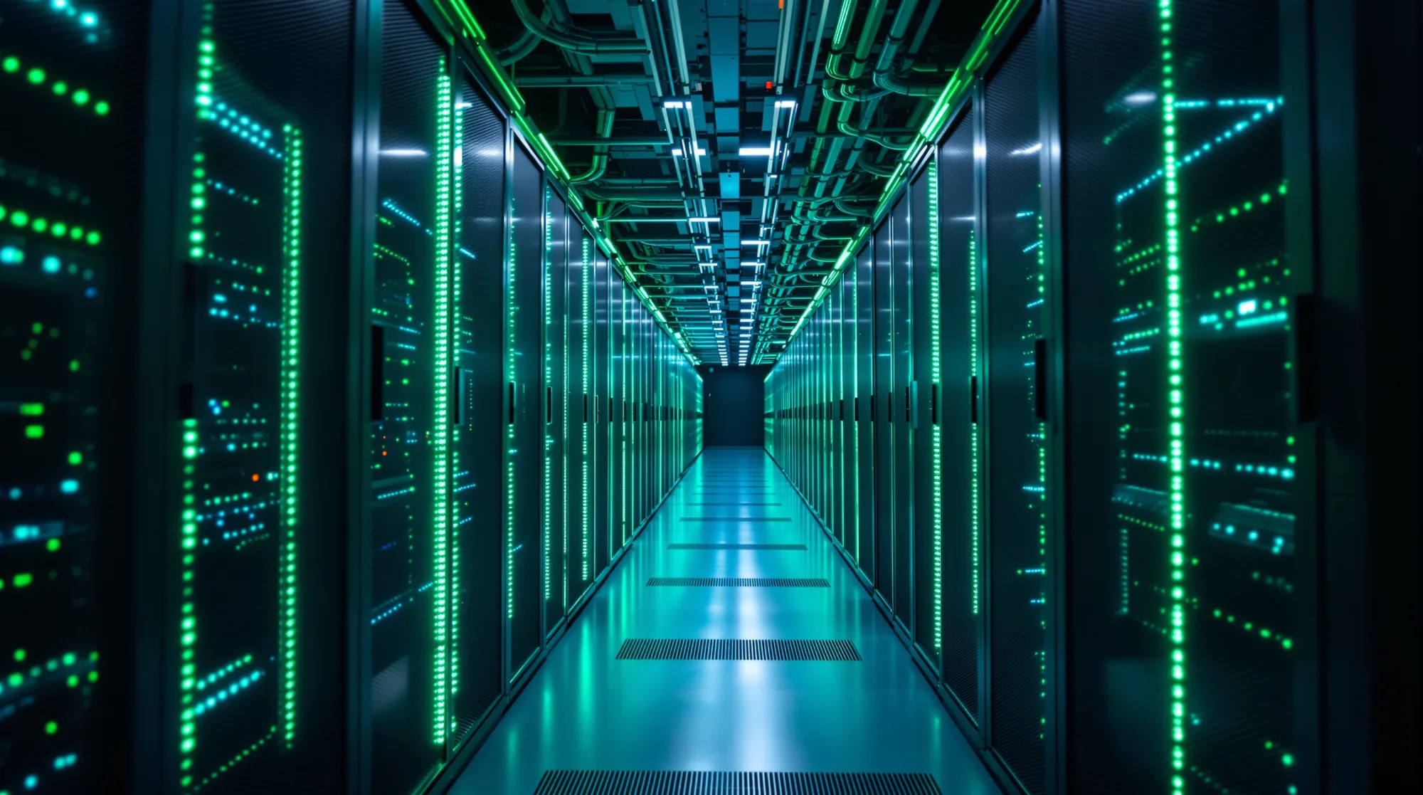 Deretan rak server di lorong data center