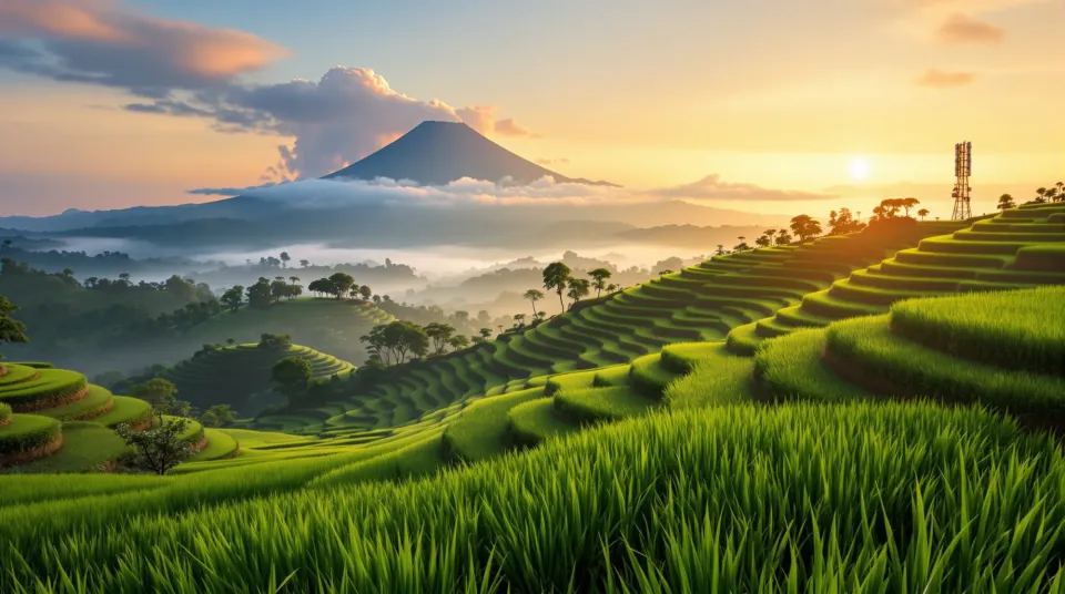 Sawah terasering hijau di Indonesia