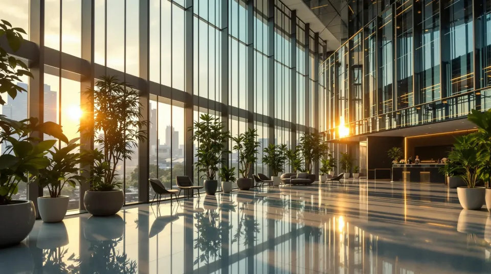 Lobi kantor modern yang ramah di Jakarta